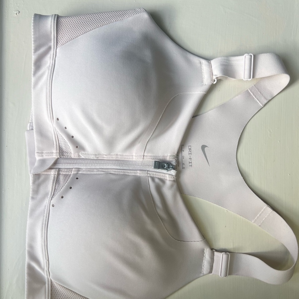 Nike alpha front zip high support sports bra blush pink lightly padded